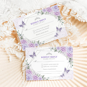 Carte D'accompagnement Quinceanera d'argent mauve Mis Quince 15 Anos RSVP