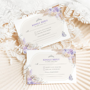 Carte D'accompagnement Quinceanera d'argent mauve Mis Quince 15 Anos RSVP