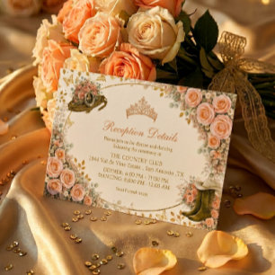 Carte D'accompagnement Quinceañera Dorée de Roses de Pêche Occidentales