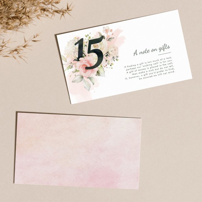 Carte D'accompagnement Quinceanera florale 15e anniversaire Note sur les  (Floral Quinceanera 15th Birthday Note on Gifts Enclosure Card)