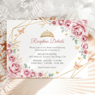 Carte D'accompagnement Quinceanera Florale d'or rose Détails