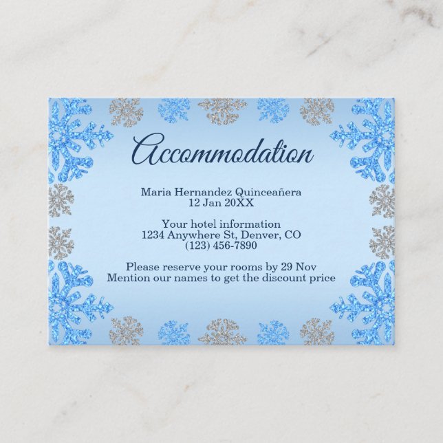 Carte D'accompagnement Quinceañera Ice Blue Silver Winter Snowflake (Devant)