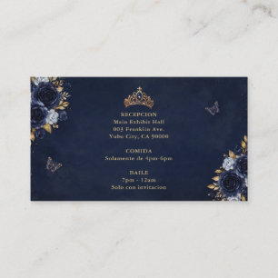 Carte D'accompagnement Quinceañera papillon floral or et marine