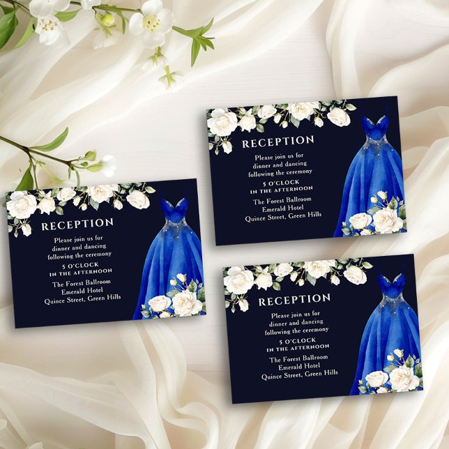 Carte D'accompagnement Quinceanera Réception Princesse Robe Rose Bleu (Reception Card from the Princess Dress and Roses Quinceanera collection by Darling & May)