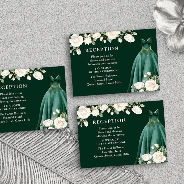 Carte D'accompagnement Quinceanera Réception Princesse Robe Rose Vert (Quinceanera Reception Card from the Princess Dress and Roses Quinceanera Collection by Darling & May)