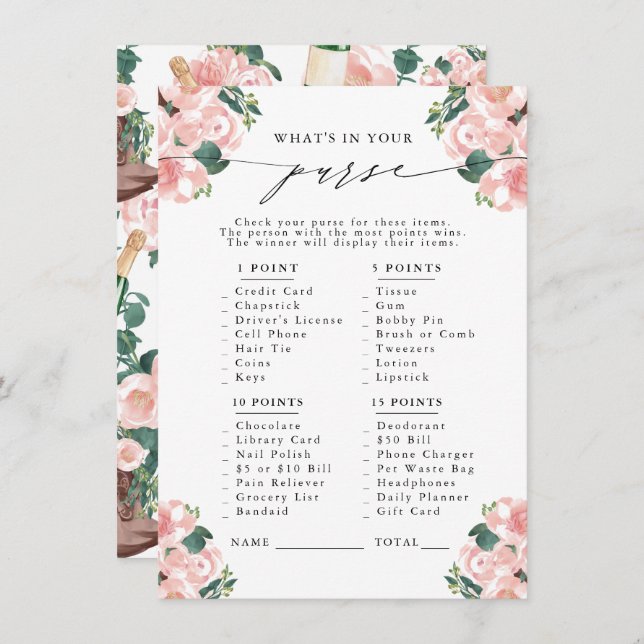 Carte D'accompagnement Qu'y a-t-il dans votre sac à main ? Boots & Bubbly (Devant / Derrière)