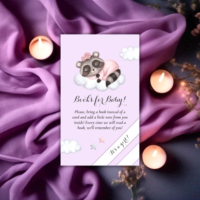 Carte D'accompagnement Raccoon Baby shower Lavender Livres Pour Bébé (Raccoon Animal Girl Baby Shower Books For Baby Enclosure Card)