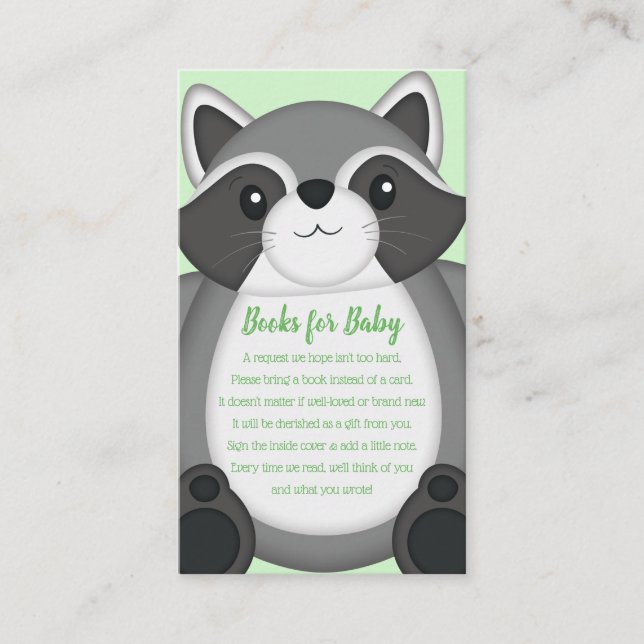 Carte D'accompagnement Raccoon Baby shower vert (Devant)