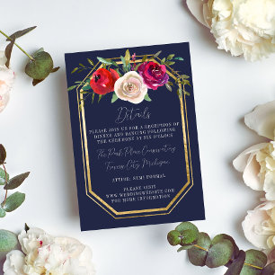 Carte D'accompagnement Radial Floral Navy Bleu Bourgogne Rouge Mariage