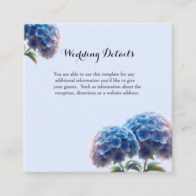 Carte D'accompagnement Radiant Elegance Hydrangea Bleue Mariage  (Devant)