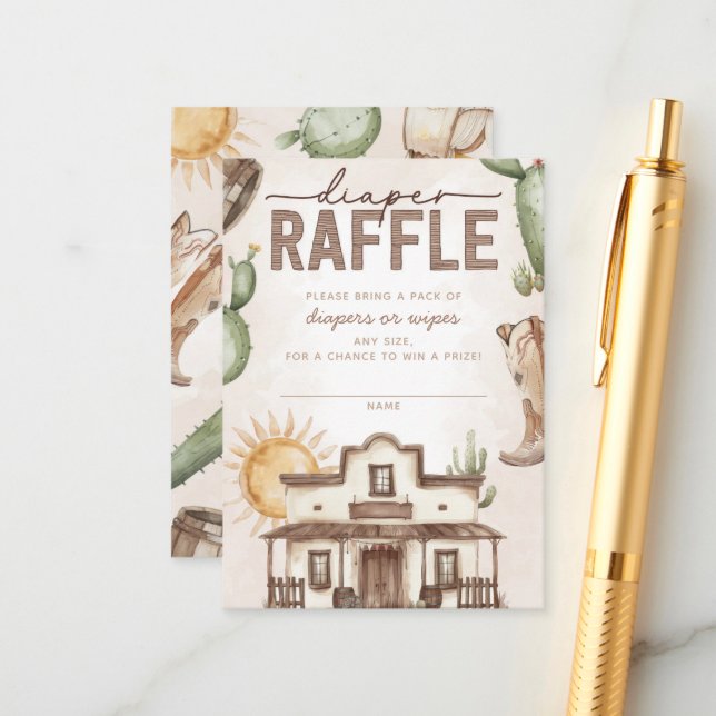 Carte D'accompagnement Raffin à couche de Baby shower de cowboy occidenta (Devant/Arrière en situation)