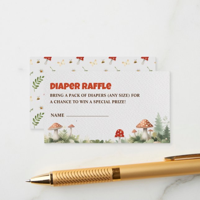 Carte D'accompagnement Raffin de Baby shower à couches de champignon de b (Devant/Arrière en situation)