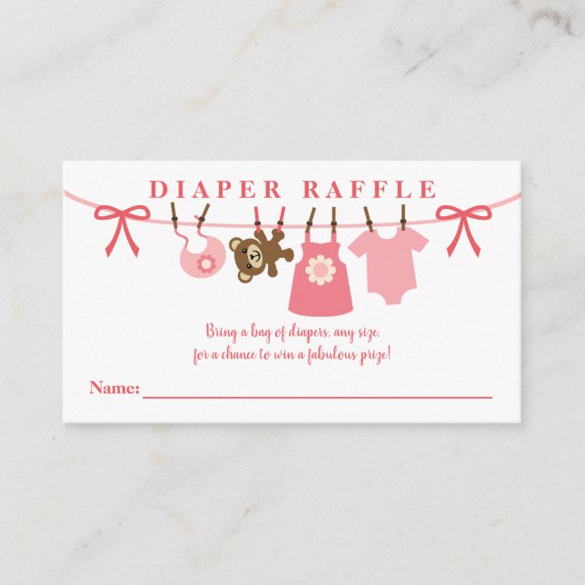 Carte D'accompagnement Raffle Baby shower de couche de linge rose (Devant)