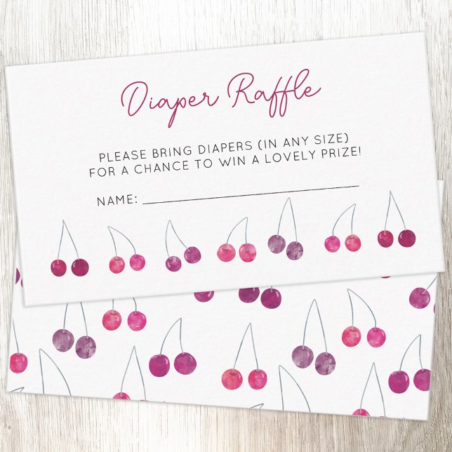 Carte D'accompagnement Raffle de couche de Baby shower cerise (Pretty watercolor cherry baby shower diaper raffle enclosure card)