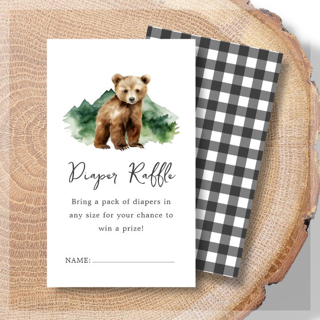 Carte D'accompagnement Raffle de couches | Baby shower Bear Cub (Créateur téléchargé)