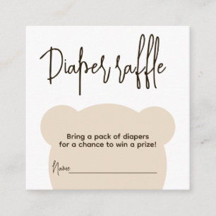 Carte D'accompagnement Raffle de couches Baby Shower ours simple minimali