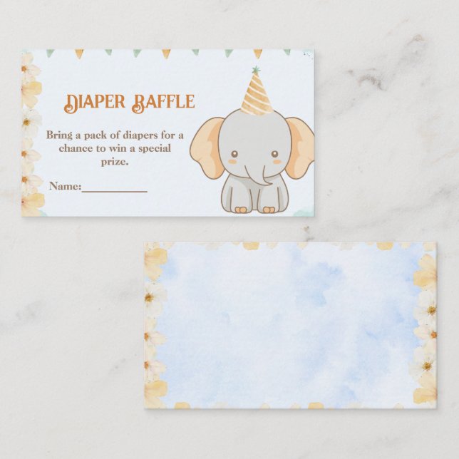 Carte D'accompagnement Raffle de couches - Petite arachide Rêves Eléphant (Devant / Derrière)