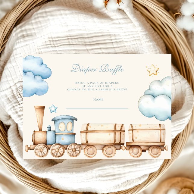 Carte D'accompagnement Raffle Diapper Baby shower du train aquarelle (Créateur téléchargé)