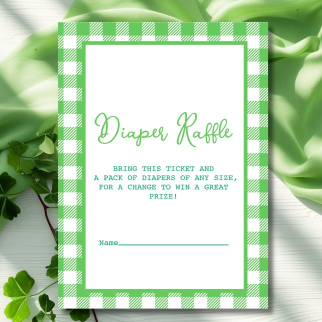 Carte D'accompagnement Raffle En vichy couches vertes (Green Gingham Diaper Raffle Enclosure Card)