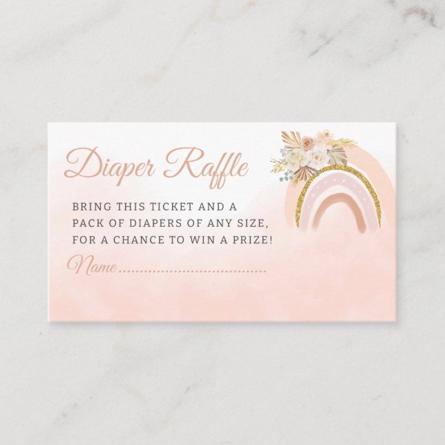 Carte D'accompagnement Rainbow Boho Pampas Grass rose fille Diaper Raffin (Devant)