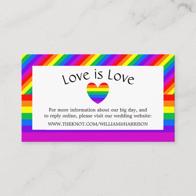 Carte D'accompagnement Rainbow Heart Love is Love Site Mariage (Devant)
