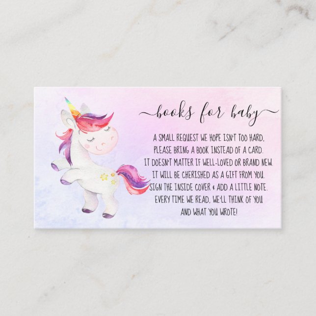 Carte D'accompagnement Rainbow Unicorn Livre de fille Demande de Baby sho (Devant)