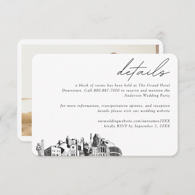 Carte D'accompagnement Raleigh Mariage Hotel Détails du bloc de chambre (Devant / Derrière)