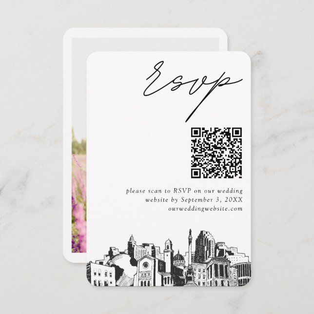 Carte D'accompagnement Raleigh Mariage moderne RSVP QR Code (Devant / Derrière)
