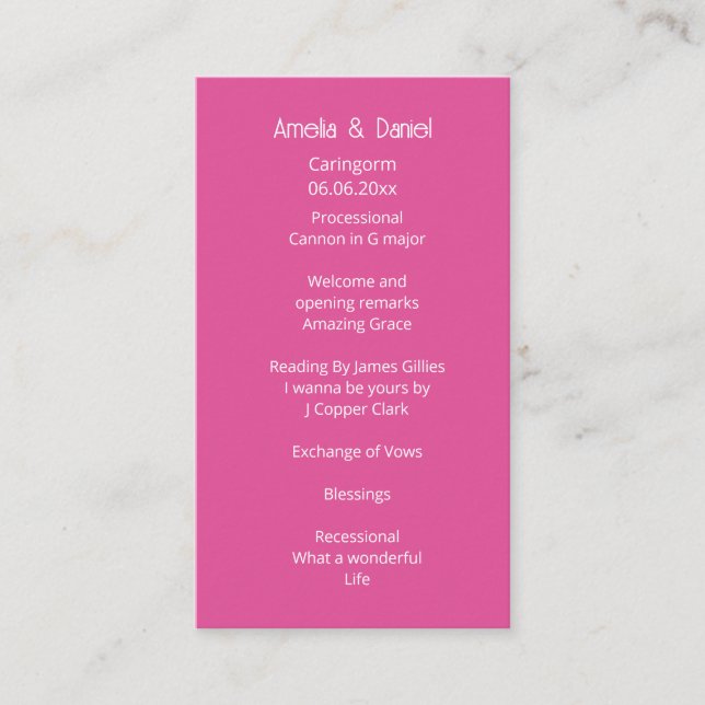 Carte D'accompagnement Raspberry Pink Wedding Ceremony Program (Devant)