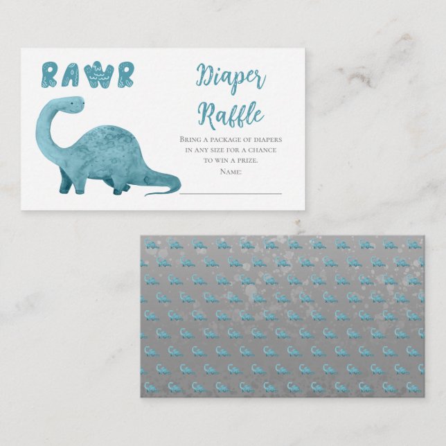 Carte D'accompagnement Rawr Blue Dinosaur Boy Baby shower Déchets Raffle (Devant / Derrière)