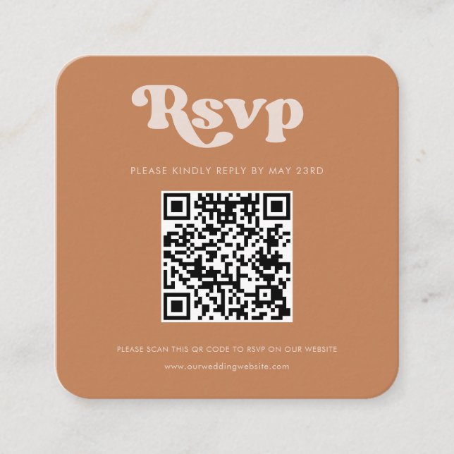 Carte D'accompagnement Réaction RSVP de code QR de sucre brun rétro éléga (Devant)