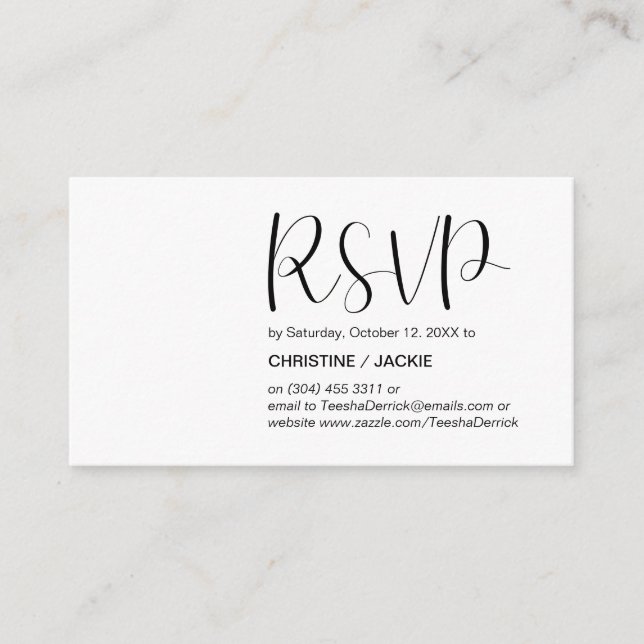 Carte D'accompagnement Réaction RSVP minimale moderne, script noir (Devant)