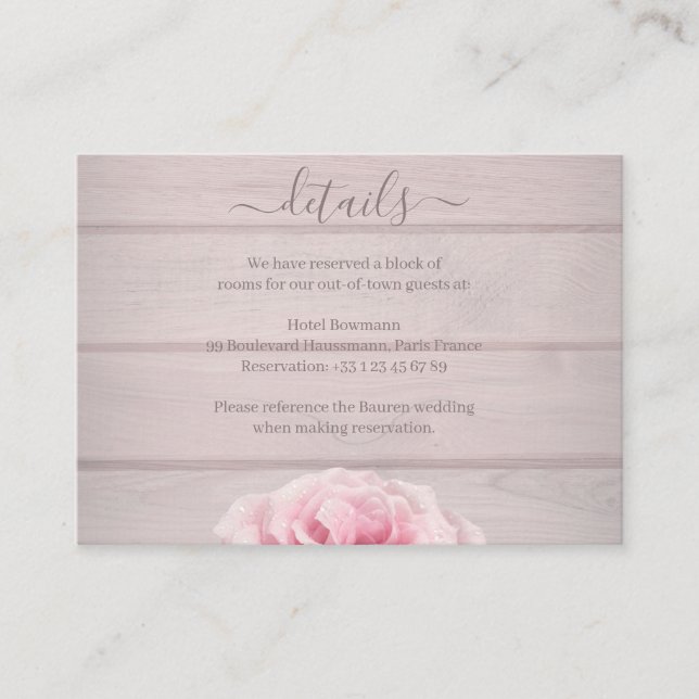 Carte D'accompagnement Real Pink Roses Rustic Chic Mariage Détail de l'hô (Devant)