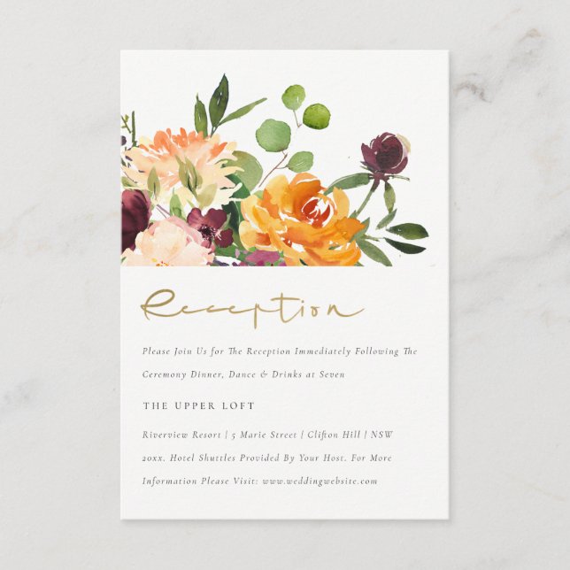 Carte D'accompagnement Réception Boho Blush Jaune Orange Floral Bunal Bun (Devant)
