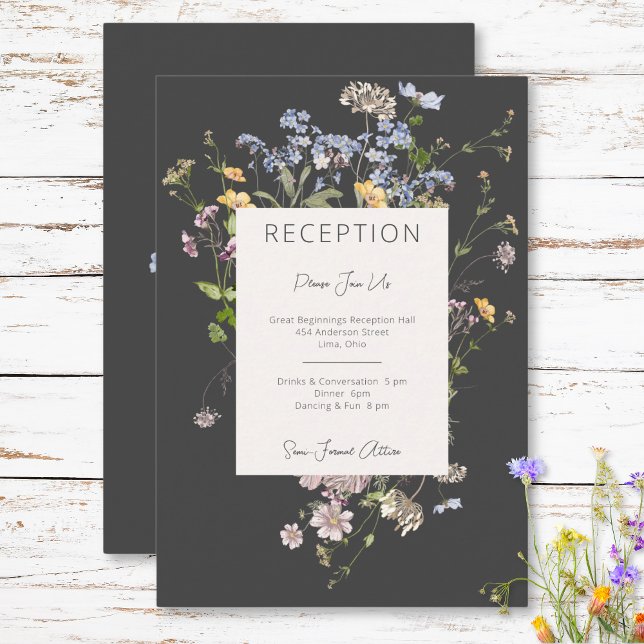 Carte D'accompagnement Réception Boho Fleur sauvage au charbon de bois (Delicate Boho Wildflowers Charcoal Reception Enclosure Card)