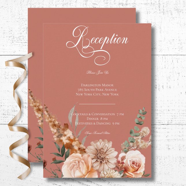 Carte D'accompagnement Réception Boho Peach & Rust Floral Rust (Boho Peach & Rust Floral Rust Reception Enclosure Card)