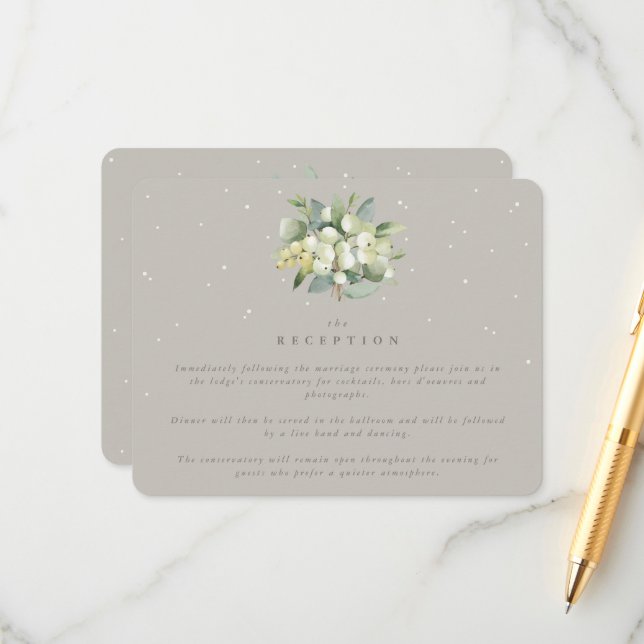 Carte D'accompagnement Réception Bouquet de baies de neiges et d'eucalypt (Devant/Arrière en situation)