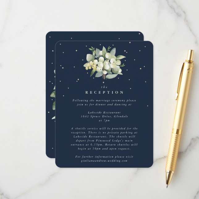 Carte D'accompagnement Réception Bouquet de Navy Foncé Snowberry + Eucaly (Devant/Arrière en situation)
