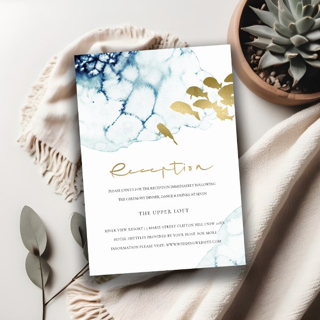 CARTE D'ACCOMPAGNEMENT RÉCEPTION CHIC GOLD NAVY UNDERWATER FISH WEB FISH  (Créateur téléchargé)