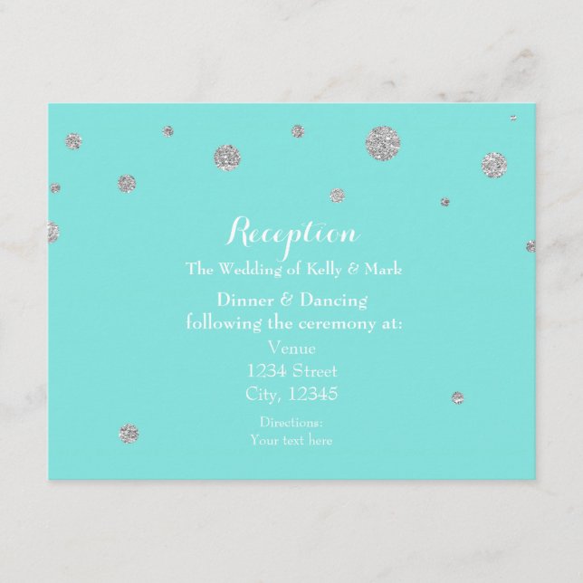 Carte D'accompagnement Réception Confetti Parties scintillant Turquoise & (Devant)