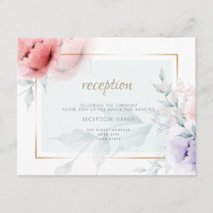 Carte D'accompagnement RÉCEPTION Corail tendance et Lilac Aquarelle Peo