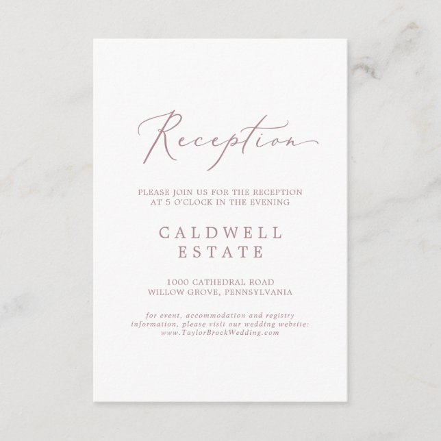 Carte D'accompagnement Réception de calligraphie or Rose délicate (Devant)