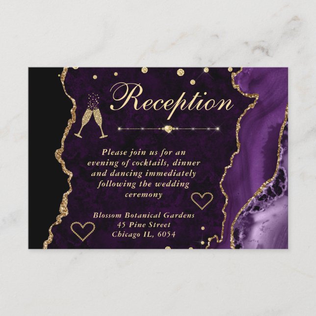 Carte D'accompagnement Réception de Fausse Agate Dorée et Violette (Devant)