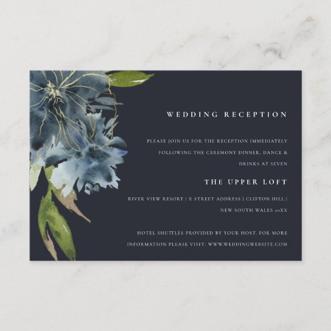 CARTE D'ACCOMPAGNEMENT RÉCEPTION DE LA COULEUR D'EAU FLORALE MARINE BLEU  (Devant)