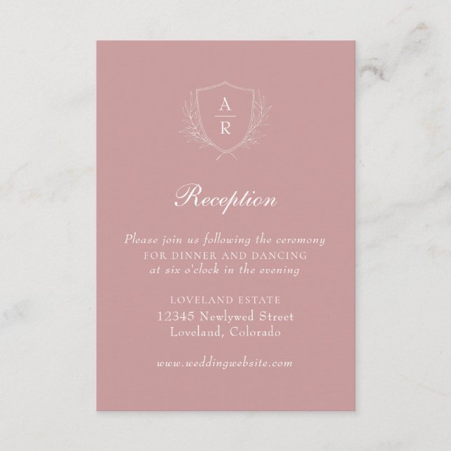 Carte D'accompagnement Réception de mariage à blason simple moderne rose (Devant)