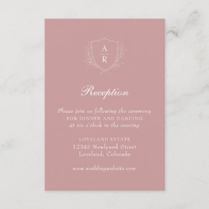 Carte D'accompagnement Réception de mariage à blason simple moderne rose