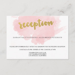 Carte D'accompagnement Réception de mariage à l'aquarelle dorée et rose