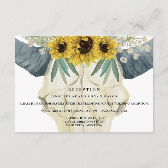 Carte D'accompagnement Réception de mariage à l'aquarelle Tête de taureau (Devant)