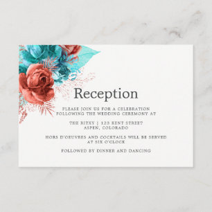 Carte D'accompagnement Réception de mariage à l'aquarelle turquoise et co