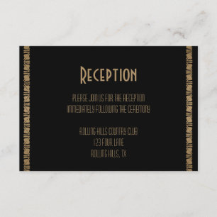 Carte D'accompagnement Réception de mariage Art déco paon noir et or